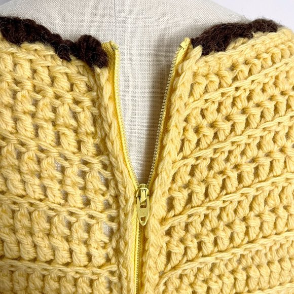 Gold and brown crocheted sleeveless mini dress - size medium - Picture 7 of 9